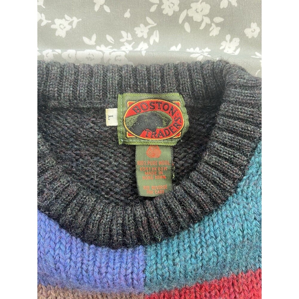 Vtg Boston Traders Patchwork Knit Wool Sweater Large Multicolor Grandpacore - Picture 4 of 6